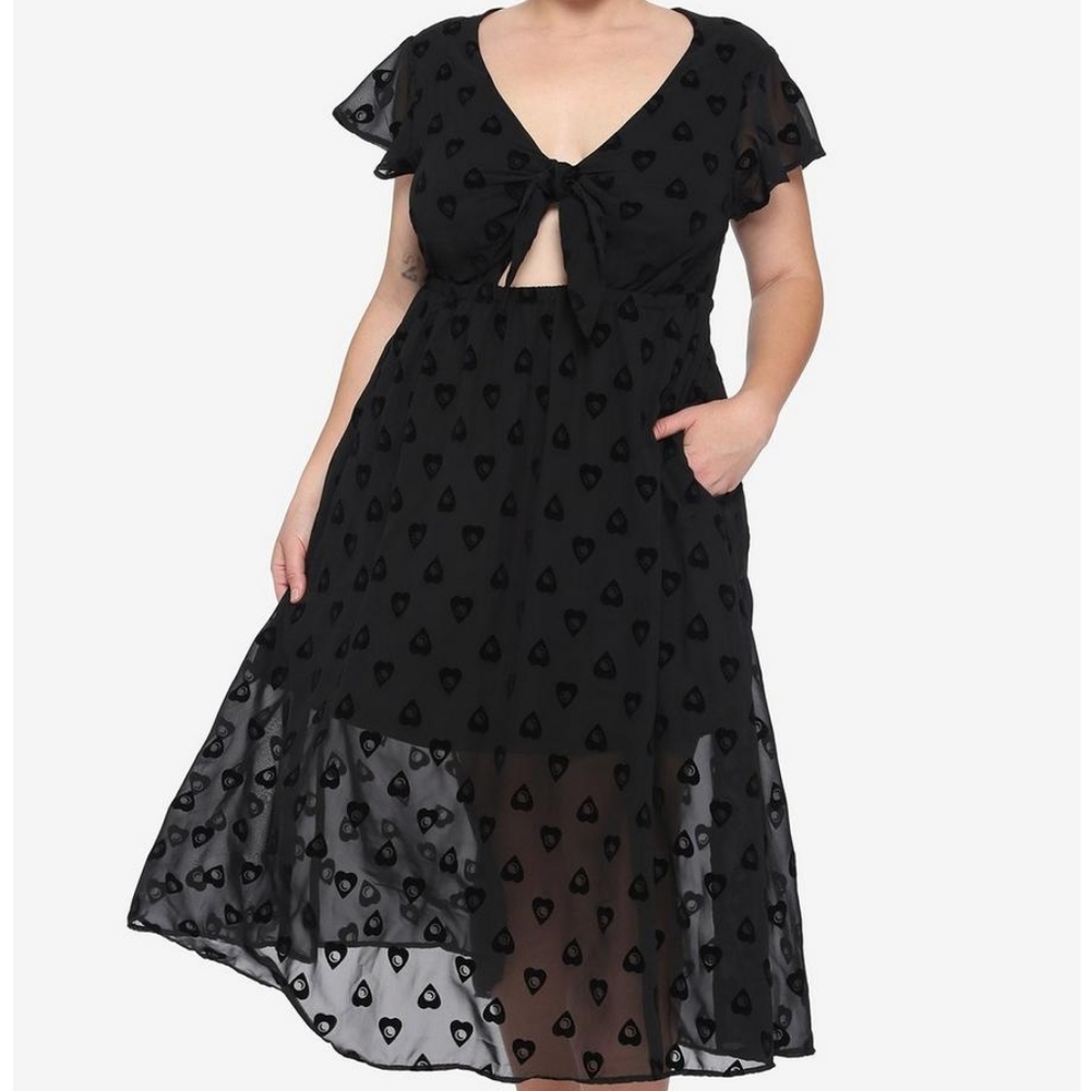 Hot Topic ouija board planchette patterned tie front midi dress